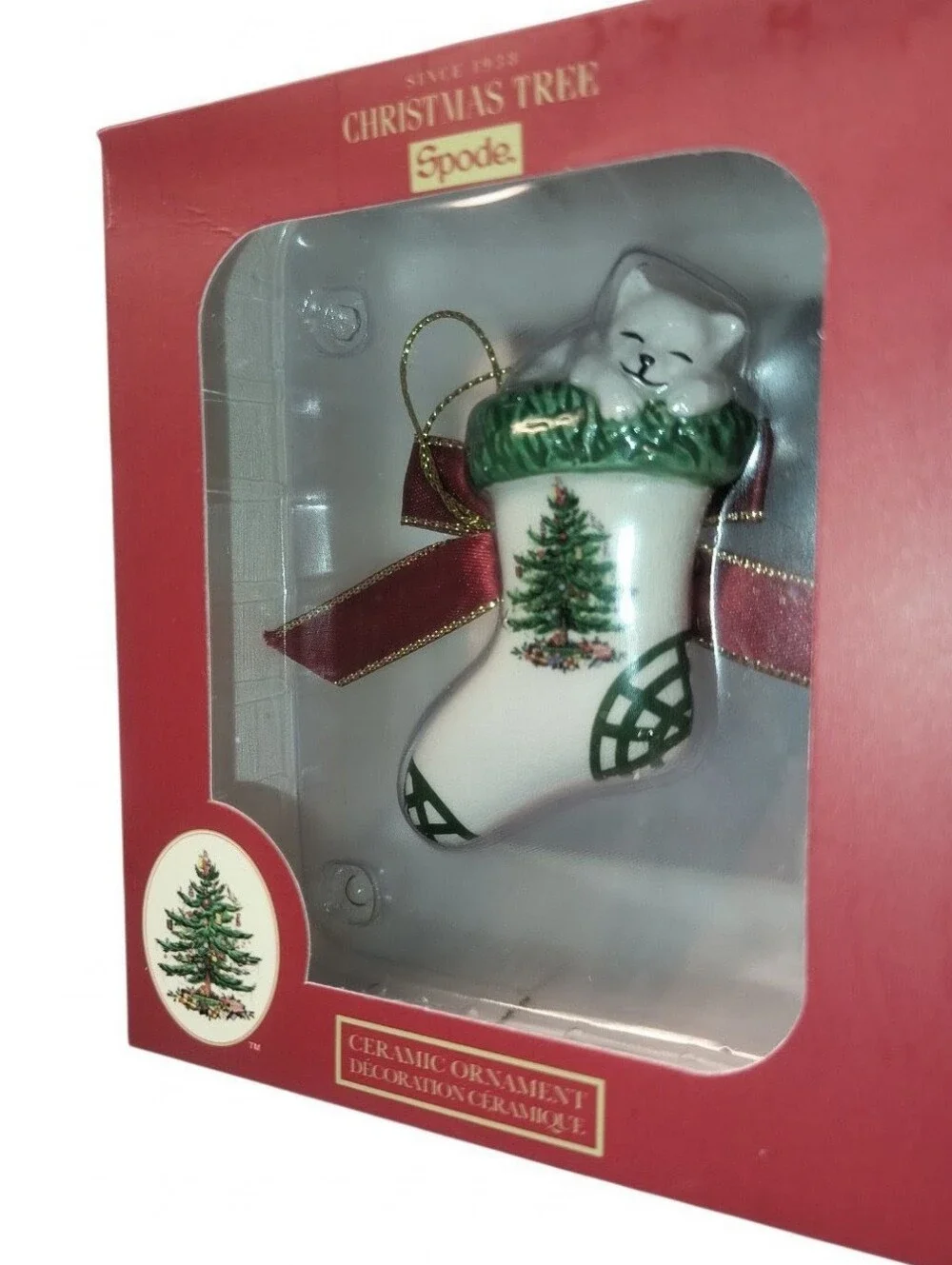 Spode Ceramic Kitten In Stocking Ornament